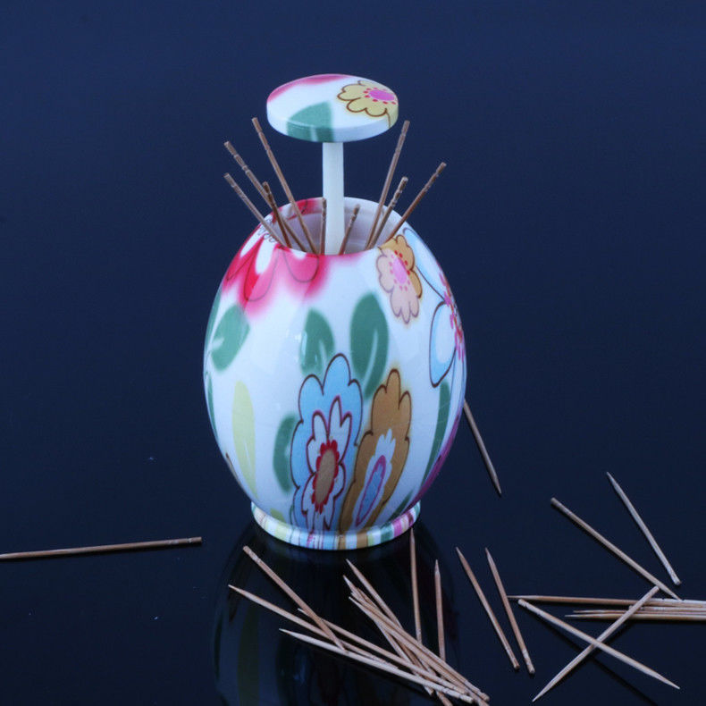 Automatic Pop Up Cotton Swabs Plastic Toothpick Holder With Flower Printing
